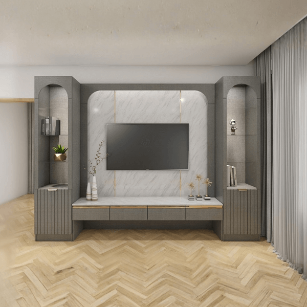 ตู้วางทีวี WISDOM DESIGN FURNITURE รุ่น NORA 300 ซม. สียีนส์กราไฟท์/ไวท์มาร์เบิ้ล