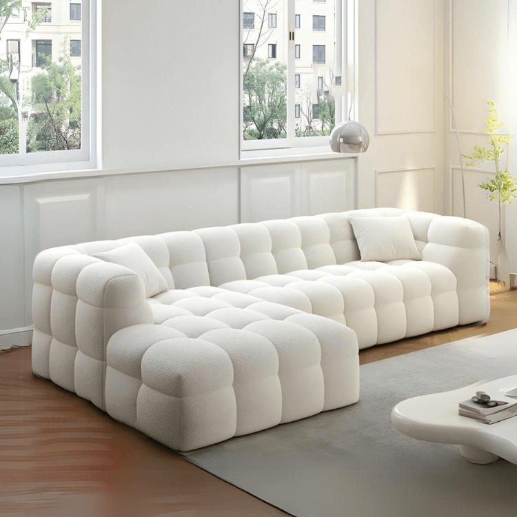 โซฟาเข้ามุมซ้าย 3 ที่นั่ง WISDOM DESIGN FURNITURE รุ่น MONI 220 ซม. ผ้าขนแกะ สีขาว