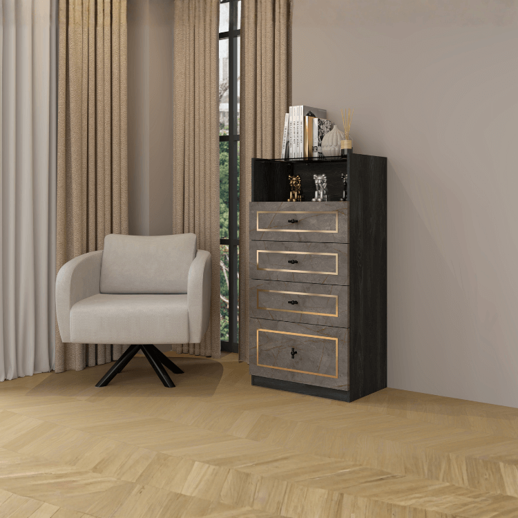 ตู้ลิ้นชัก 4 ลิ้นชัก WISDOM DESIGN FURNITURE GDW-601 60 ซม. สีแอชเกรย์/บราวน์มาร์เบิ้ล