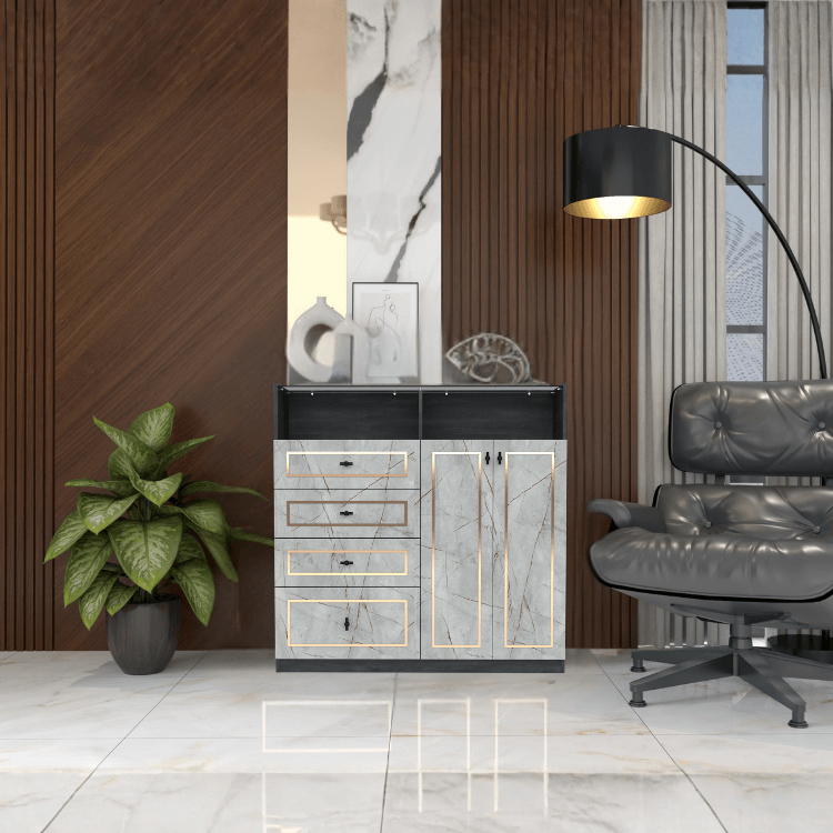 ตู้ลิ้นชัก 4 ลิ้นชัก WISDOM DESIGN FURNITURE GDW-121 120 ซม. สีแอชเกรย์/ไลท์มาร์เบิ้ล