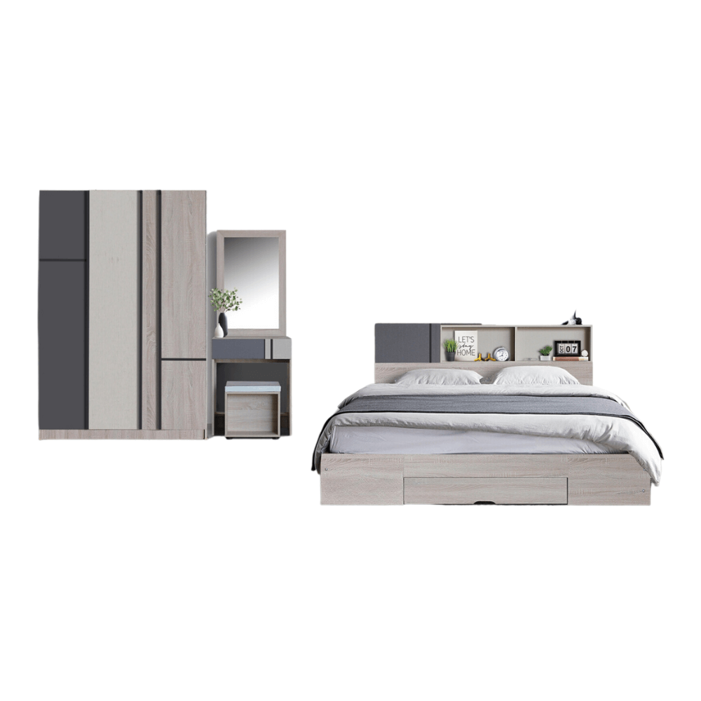 ชุดห้องนอน + ที่นอน 6 ฟุต WISDOM DESIGN FURNITURE รุ่น AVA ท้ายลิ้นชัก สี โซลิค