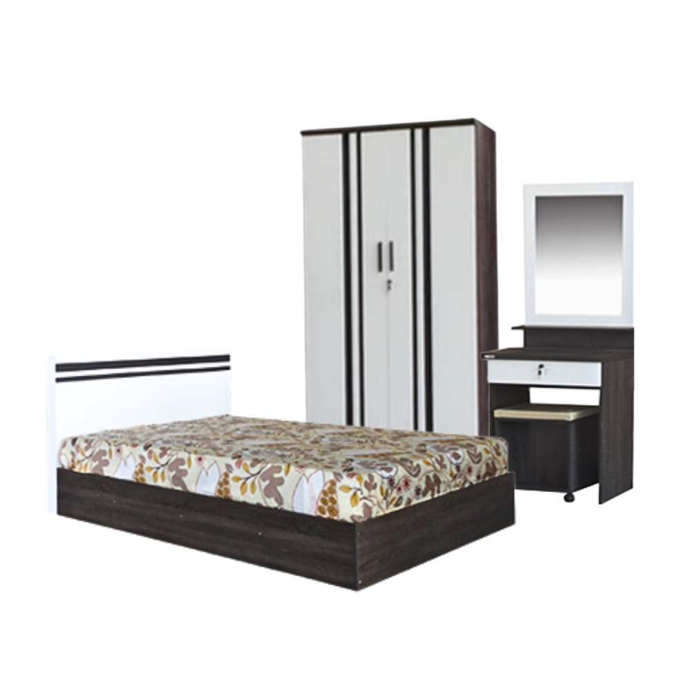 ชุดห้องนอน + ที่นอน PVC 6 ฟุต WISDOM DESIGN FURNITURE รุ่น SAVE สีแอชบราวน์/ขาว