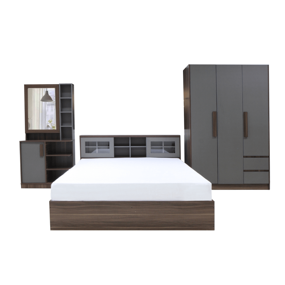 ชุดห้องนอน + ที่นอนสปริง 5 ฟุต WISDOM DESIGN FURNITURE รุ่น WISDOM สี วอลนัท/ยีนส์_6