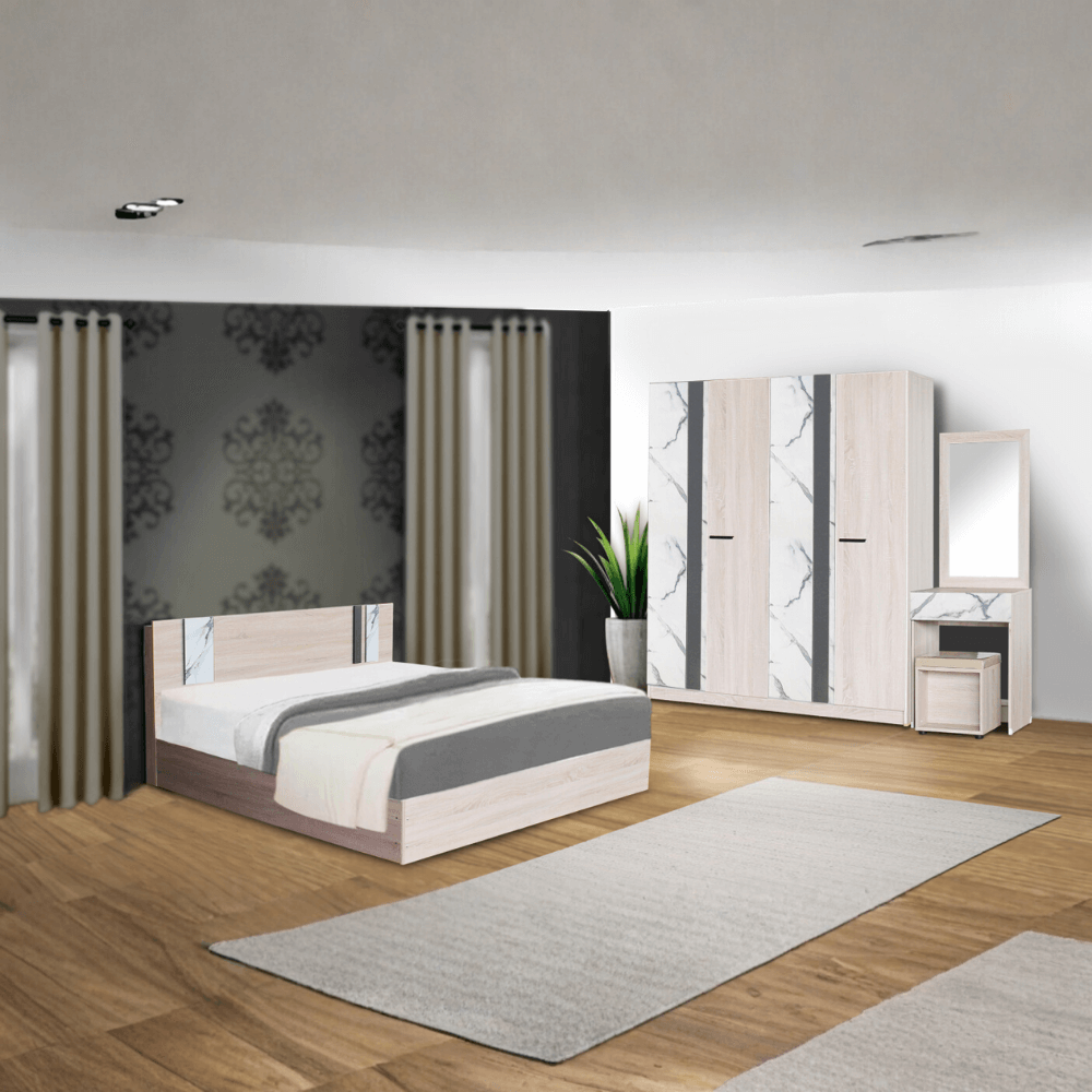 ชุดห้องนอน + ที่นอนสปริง 5 ฟุต WISDOM DESIGN FURNITURE รุ่น GLORY PLUS สี โซลิค/หินอ่อน_6