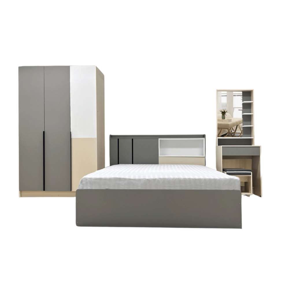 ชุดห้องนอน + ที่นอน PVC 6 ฟุต WISDOM DESIGN FURNITURE รุ่น TRENDY สีเบจ/เทา_6