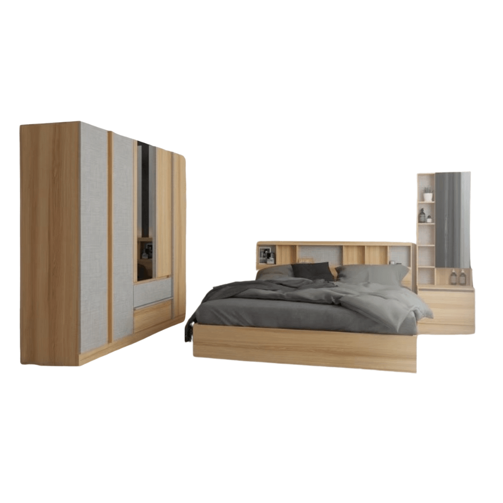 ชุดห้องนอน + ที่นอนสปริง 6 ฟุต WISDOM DESIGN FURNITURE รุ่น TENSHI 200 สีไลท์ยีนส์/แอช