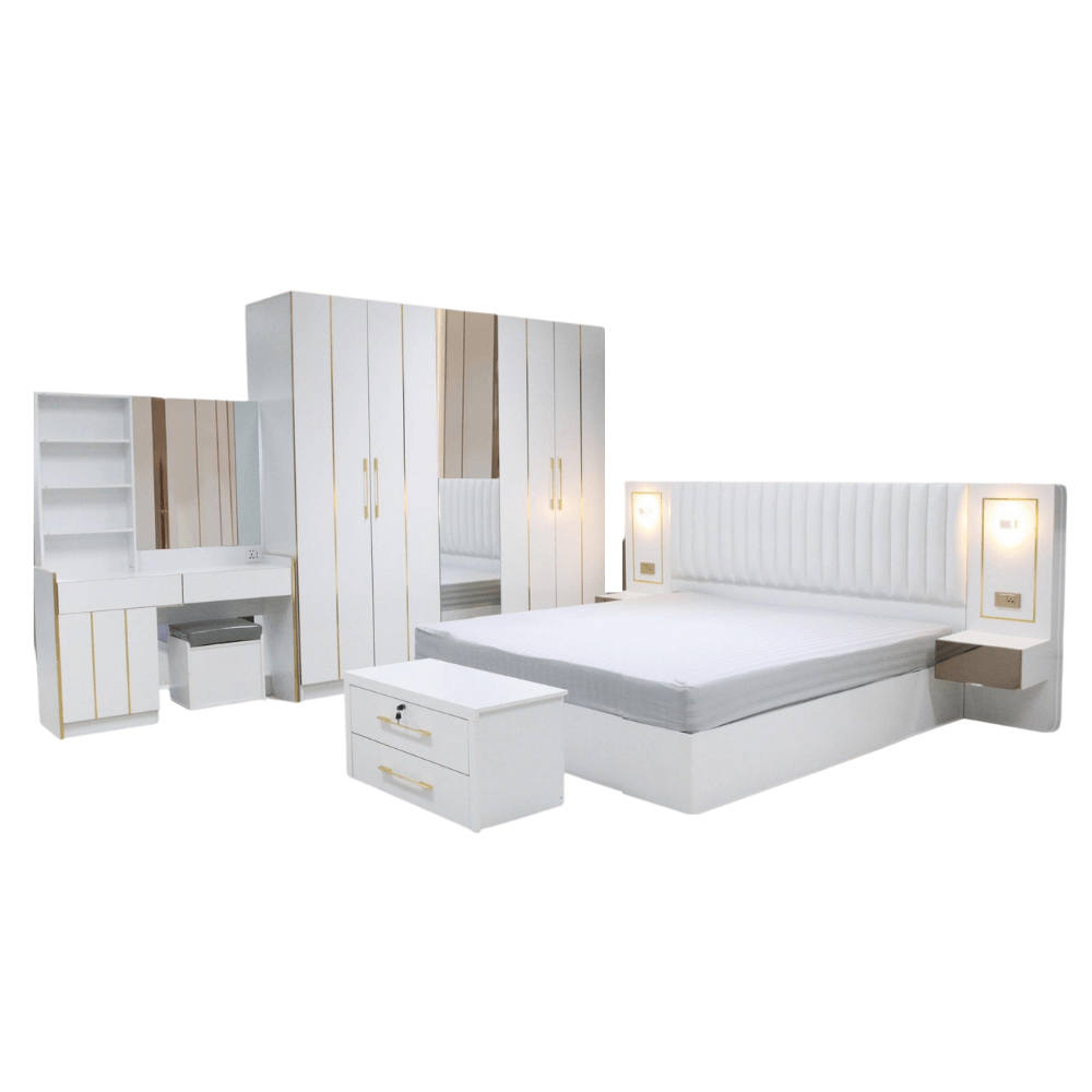ชุดห้องนอน + ที่นอนสปริง 6 ฟุต WISDOM DESIGN FURNITURE รุ่น WHITE GOLD สีขาว
