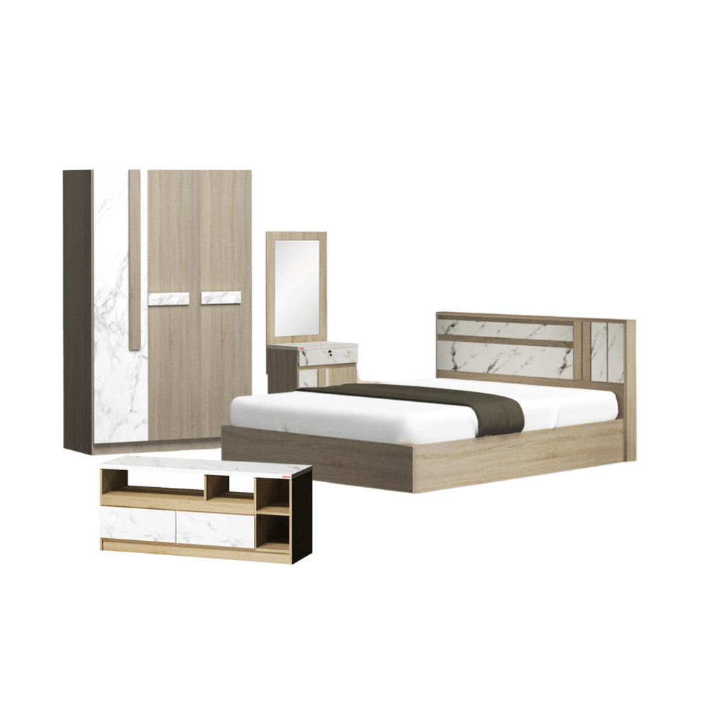 ชุดห้องนอน + ที่นอนสปริง 5 ฟุต WISDOM DESIGN FURNITURE รุ่น SWAN PLUS สี โซลิค/หินอ่อน_7