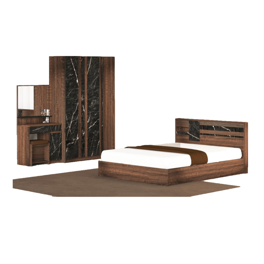 ชุดห้องนอน + ที่นอน PVC 5 ฟุต WISDOM DESIGN FURNITURE รุ่น GALAXY สี วอลนัท/หิน_7