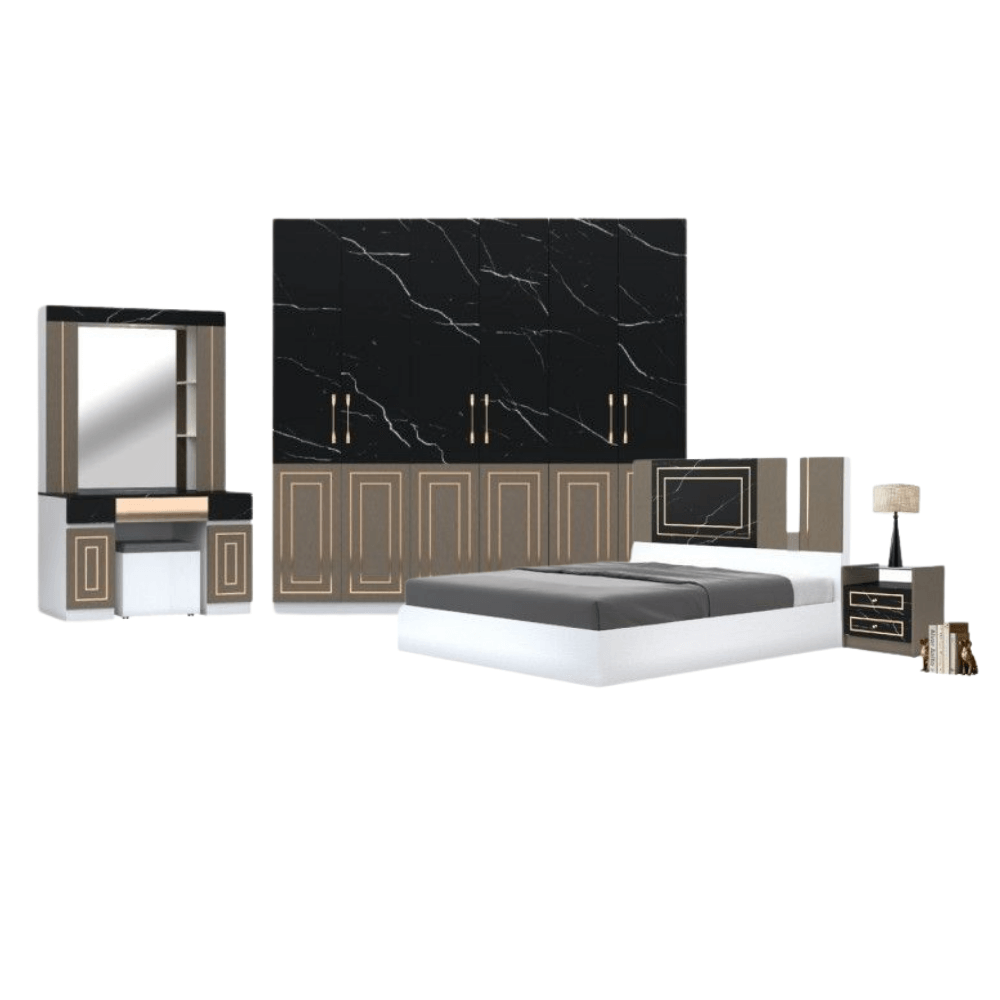 ชุดห้องนอน + ที่นอน PVC 6 ฟุต WISDOM DESIGN FURNITURE รุ่น CHARLOTTE สีขาว/ดาร์คมาร์เบิ้ล/ฟอสซิลค์