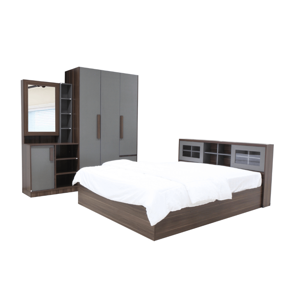 ชุดห้องนอน + ที่นอนสปริง 5 ฟุต WISDOM DESIGN FURNITURE รุ่น WISDOM สี วอลนัท/ยีนส์_8