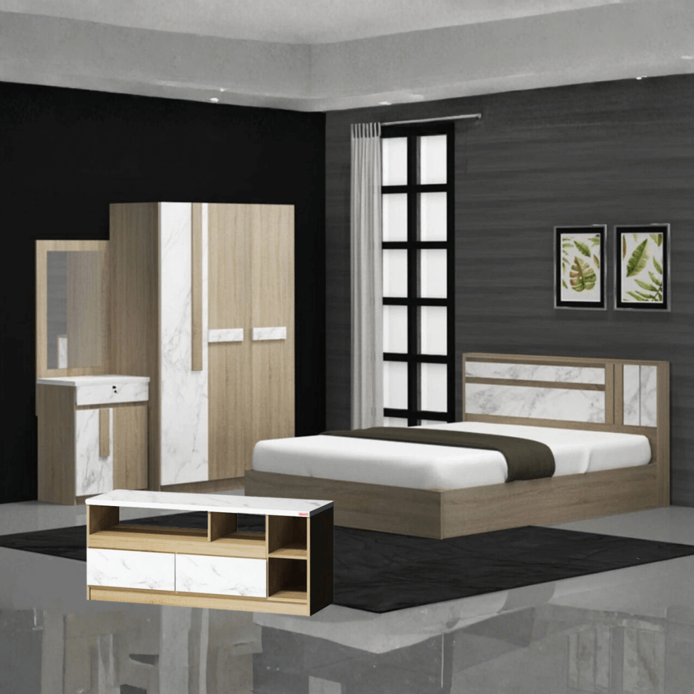 ชุดห้องนอน + ที่นอนสปริง 5 ฟุต WISDOM DESIGN FURNITURE รุ่น SWAN PLUS สี โซลิค/หินอ่อน_9