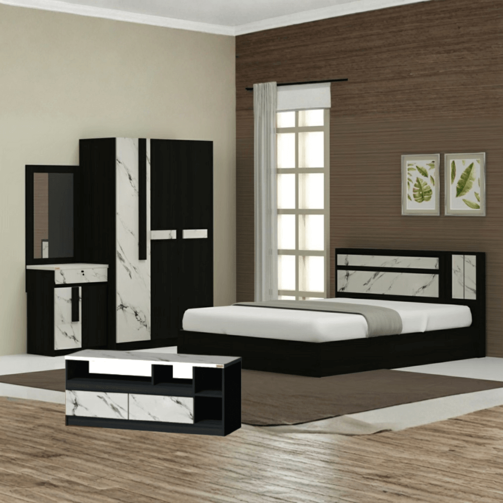ชุดห้องนอน + ที่นอนสปริง 6 ฟุต WISDOM DESIGN FURNITURE รุ่น SWAN PLUS สี โอ๊ค/หินอ่อน_8