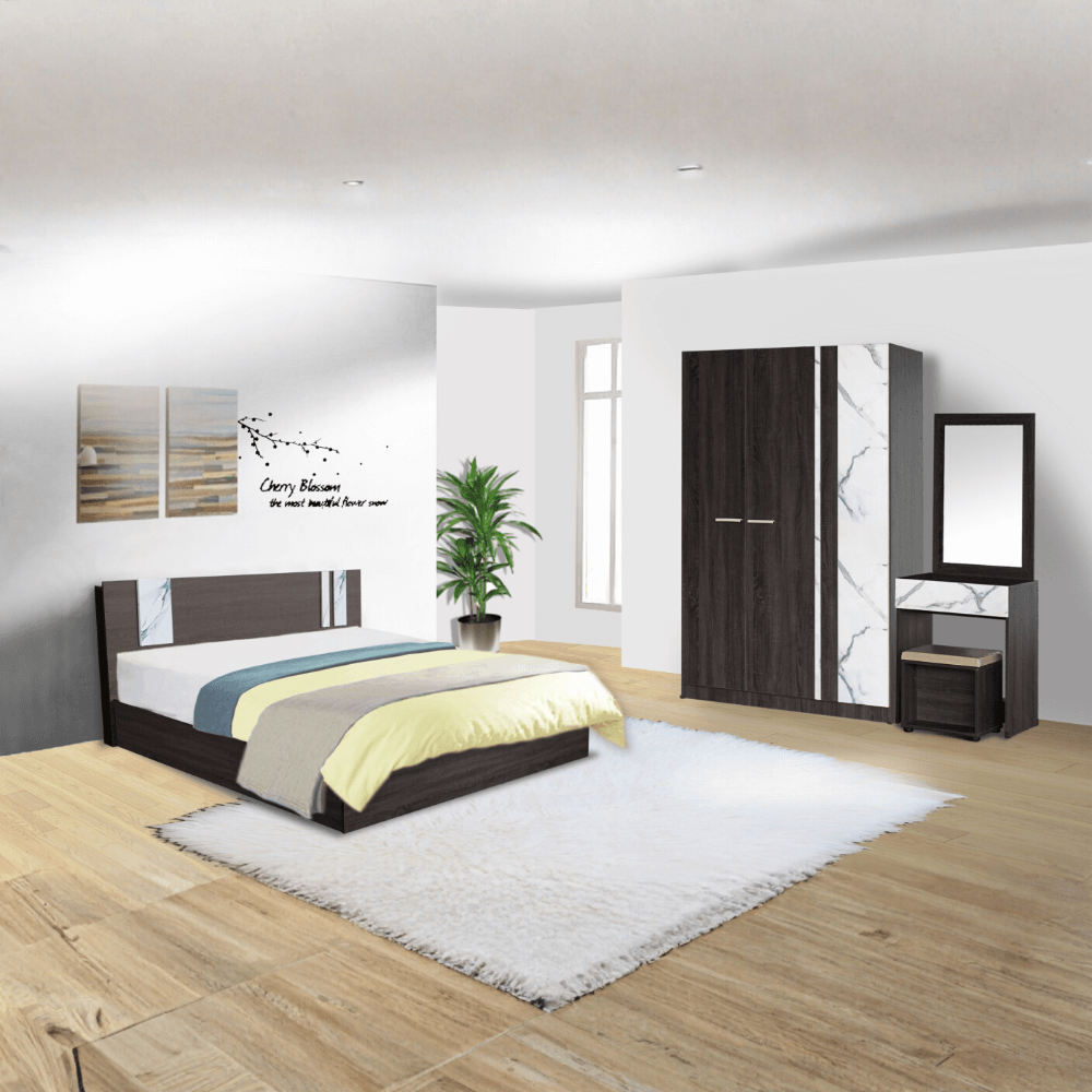 ชุดห้องนอน + ที่นอนสปริง 5 ฟุต WISDOM DESIGN FURNITURE รุ่น GLORY สี แอชบราวน์/หินอ่อน_6