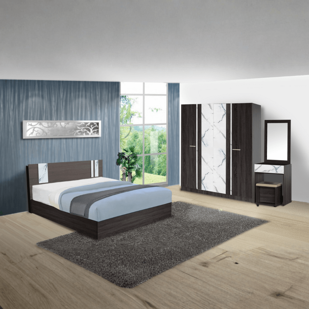ชุดห้องนอน + ที่นอนสปริง 5 ฟุต WISDOM DESIGN FURNITURE รุ่น GLORY PLUS สี แอชบราวน์/หินอ่อน_6
