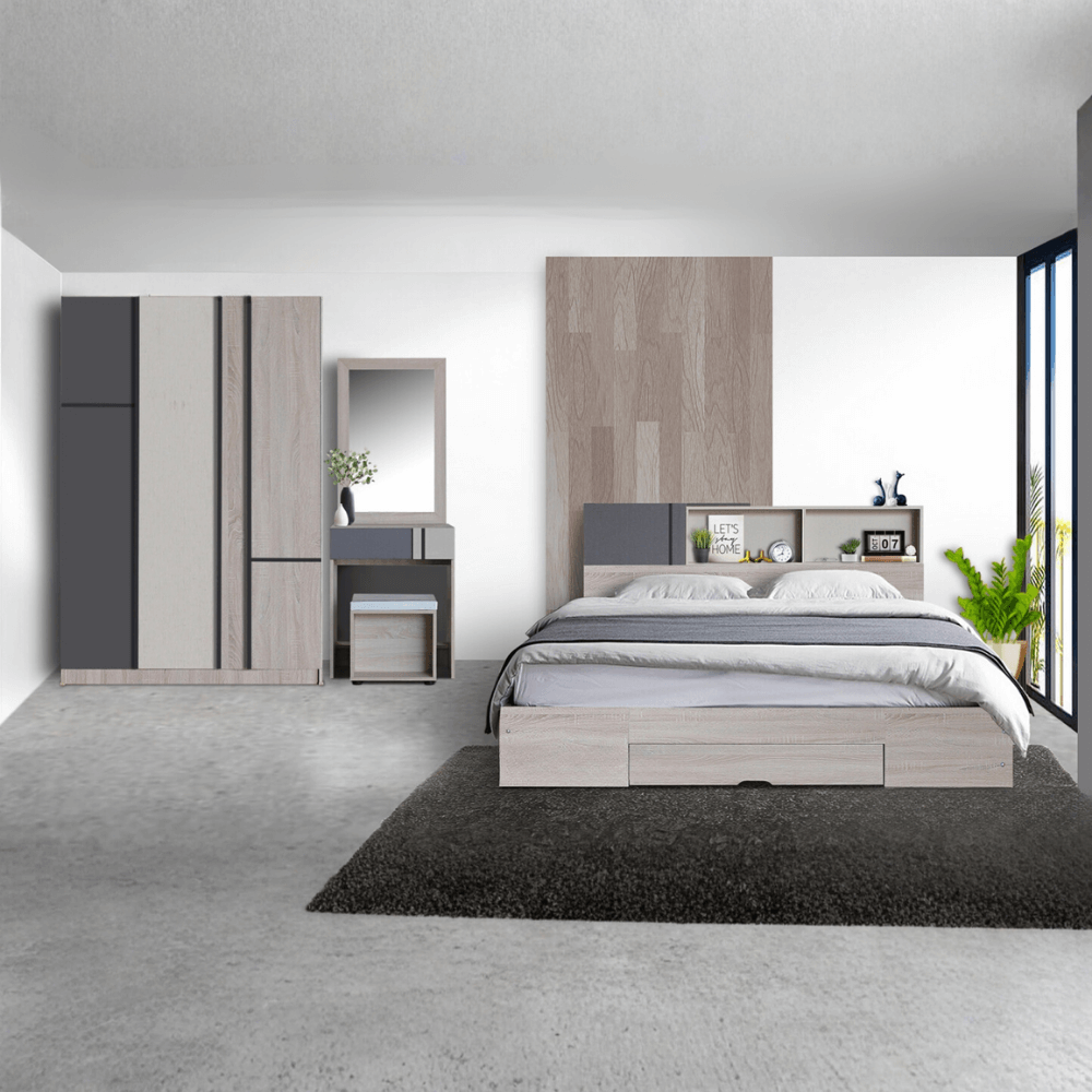 ชุดห้องนอน + ที่นอน PVC 5 ฟุต WISDOM DESIGN FURNITURE รุ่น AVA สี โซลิค ลิ้นชักท้ายเตียง_7