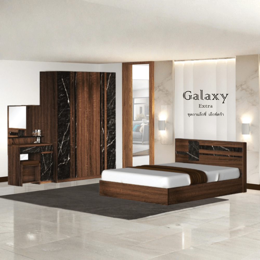 ชุดห้องนอน + ที่นอน PVC 6 ฟุต WISDOM DESIGN FURNITURE รุ่น GALAXY EXTRA สี วอลนัท/หิน_8
