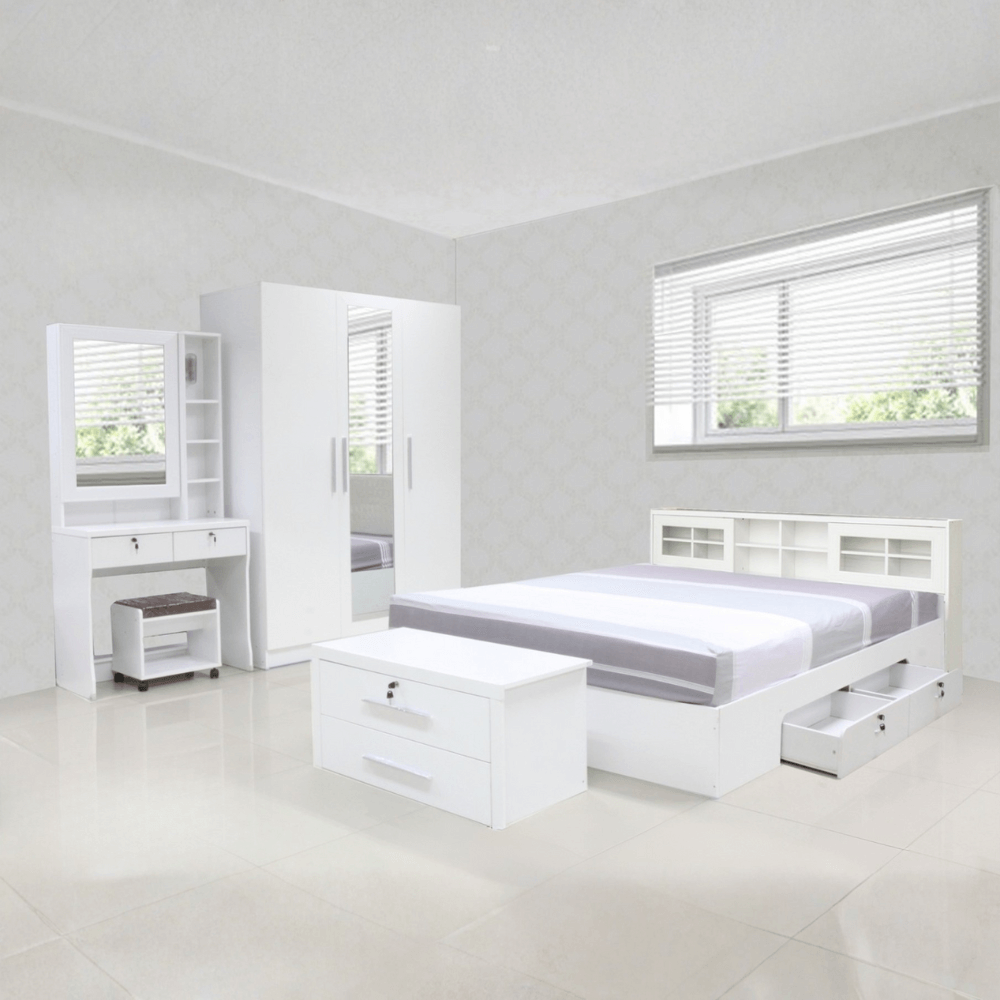 ชุดห้องนอน + ที่นอนสปริง 6 ฟุต WISDOM DESIGN FURNITURE รุ่น RADDER สีขาว_7