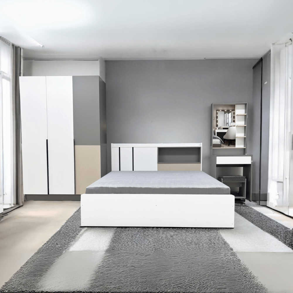 ชุดห้องนอน + ที่นอน PVC 6 ฟุต WISDOM DESIGN FURNITURE รุ่น TRENDY สีเทา/ขาว_7