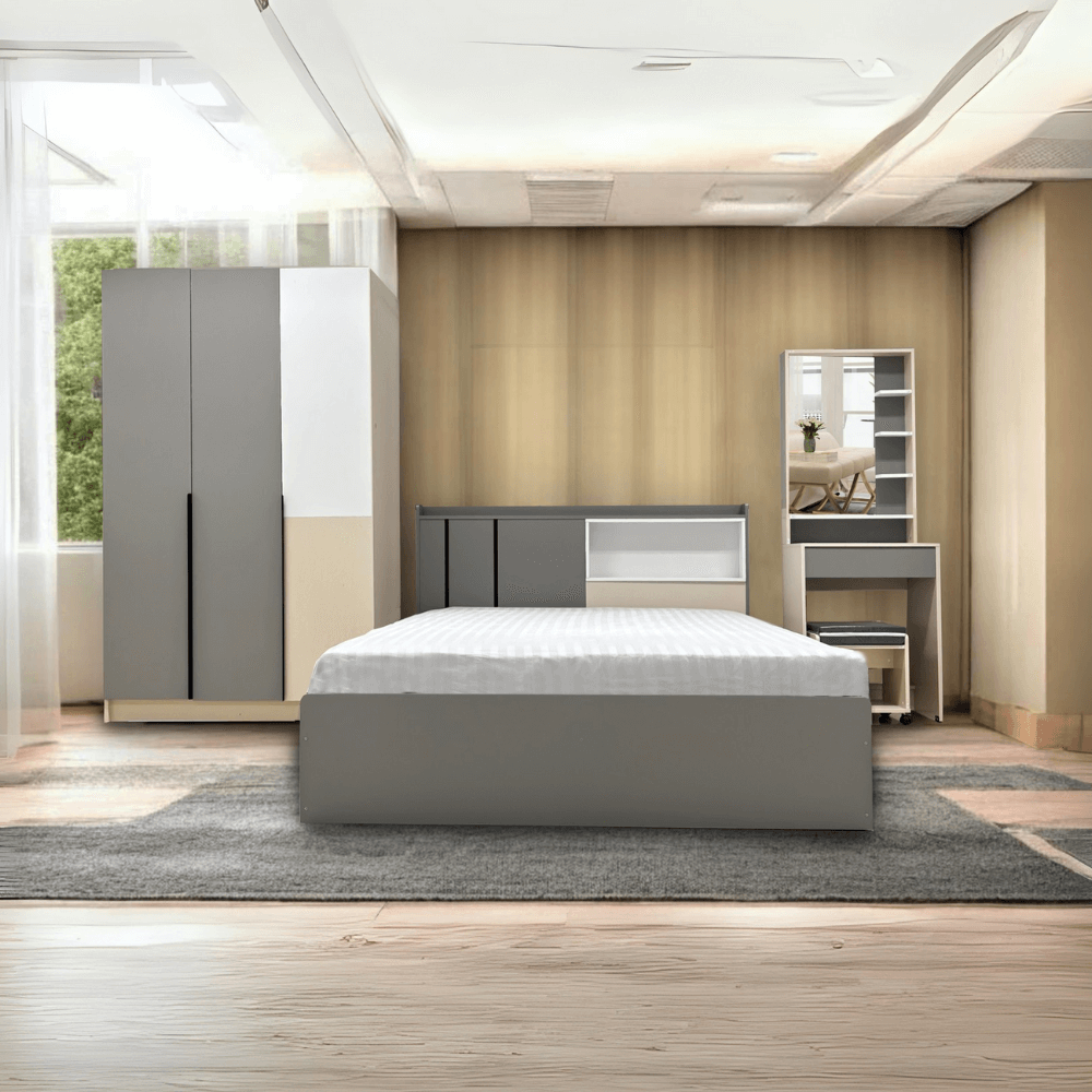 ชุดห้องนอน + ที่นอน PVC 6 ฟุต WISDOM DESIGN FURNITURE รุ่น TRENDY สีเบจ/เทา_7