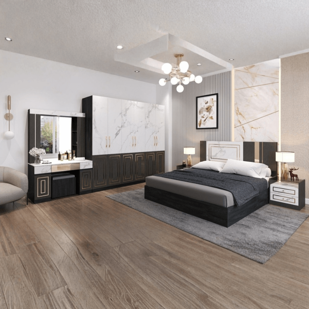 ชุดห้องนอน 6 ฟุต WISDOM DESIGN FURNITURE รุ่น CHARLOTTE สีแอชเกรย์/ซอฟท์มาร์เบิ้ล/ซิลค์