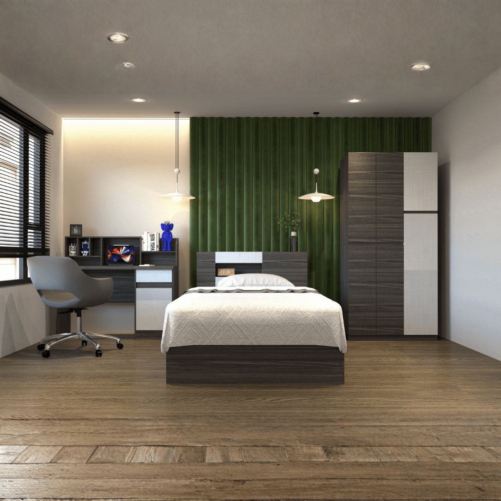 ชุดห้องนอน + ที่นอน PVC 3.5 ฟุต WISDOM DESIGN FURNITURE รุ่น SCOOBY สีไลท์เวงเก้/แฟบริค_7