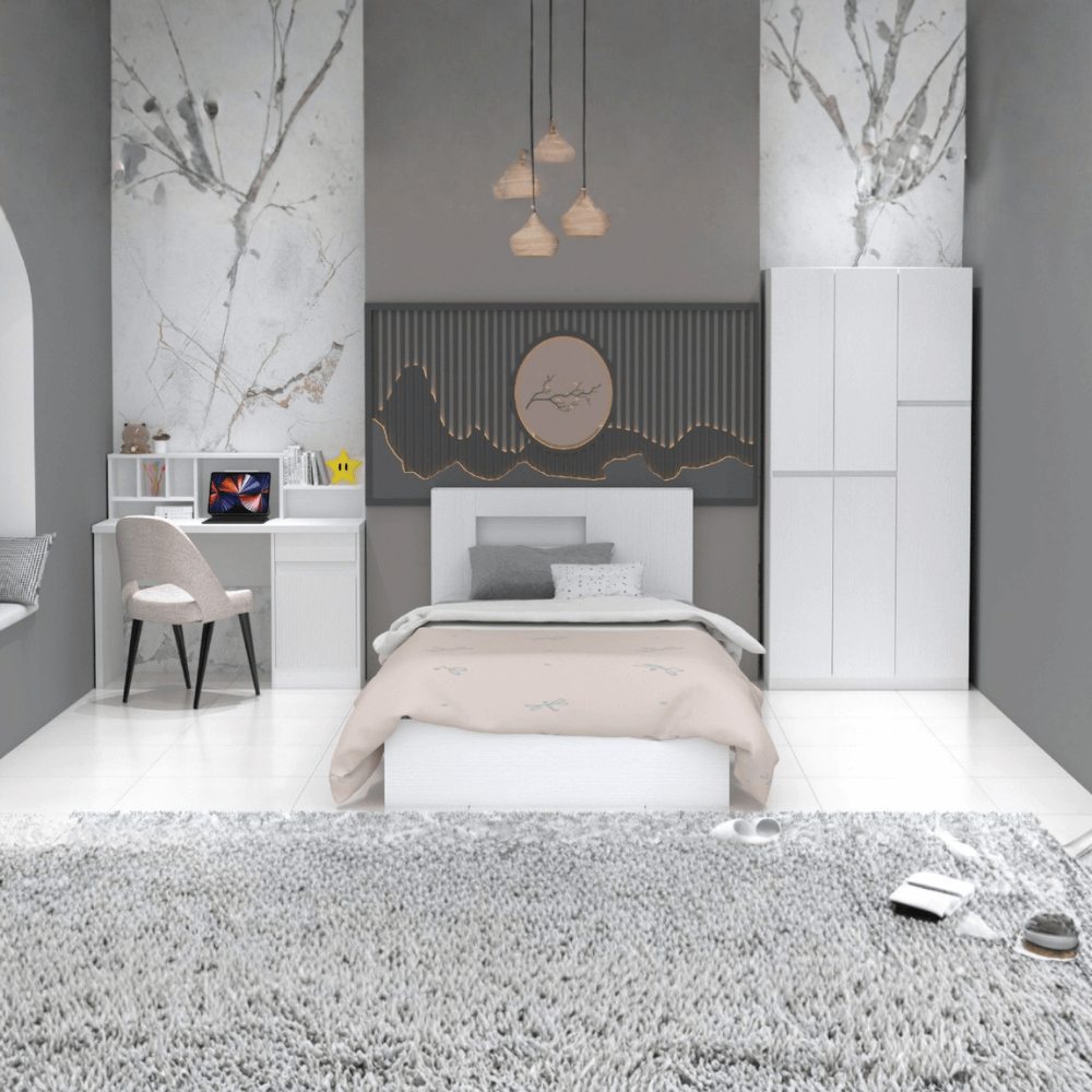 ชุดห้องนอน + ที่นอน PVC 3.5 ฟุต WISDOM DESIGN FURNITURE รุ่น SCOOBY สีขาว_7