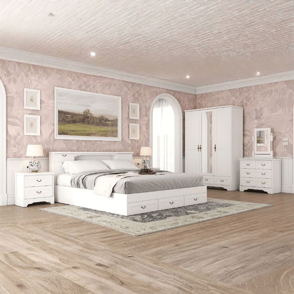 ชุดห้องนอน + ที่นอน PVC 6 ฟุต WISDOM DESIGN FURNITURE รุ่น JASMINE สีขาว