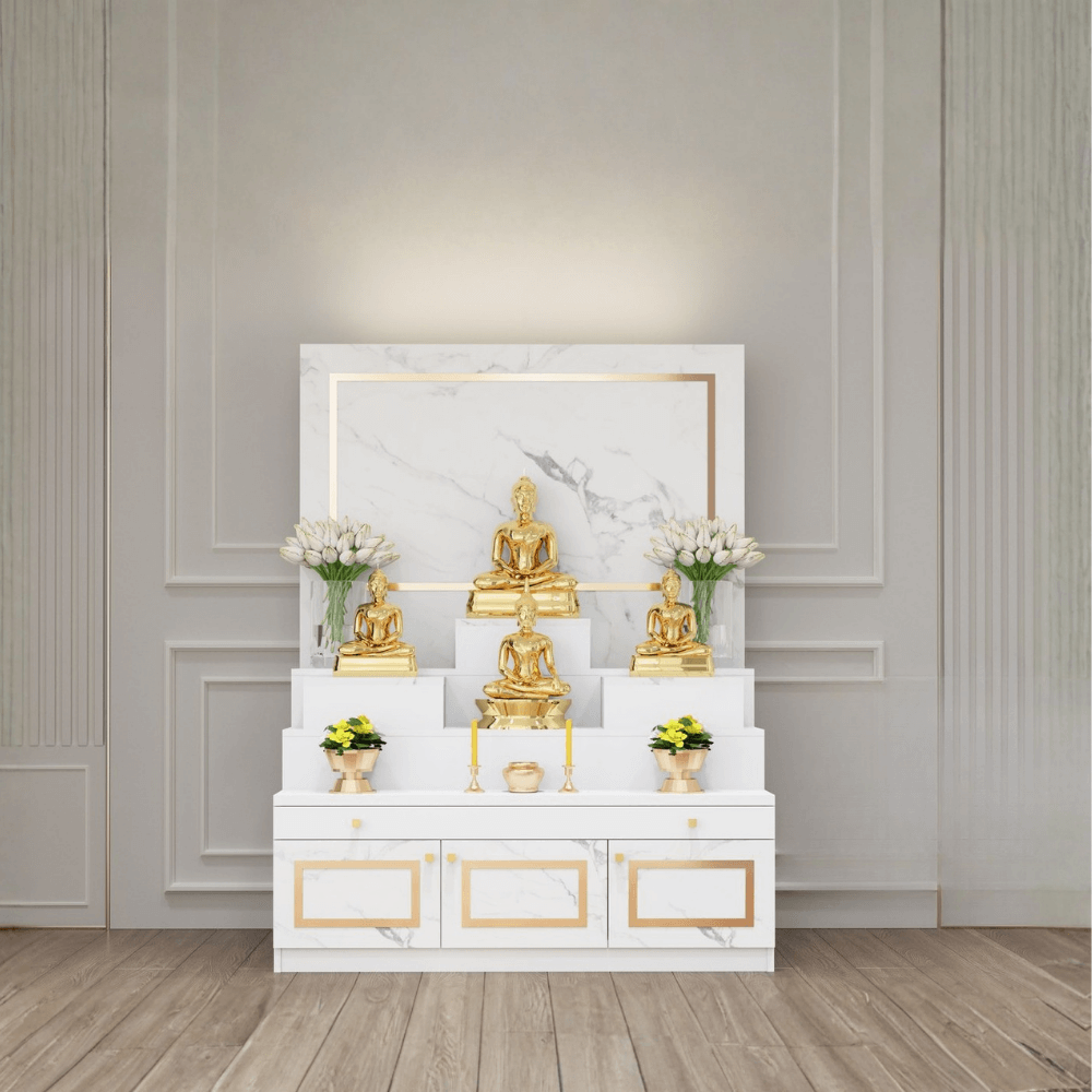 โต๊ะหมู่บูชา WISDOM DESIGN FURNITURE รุ่น GO-01 ขนาด 120 ซม. สีขาว/มาร์เบิ้ล