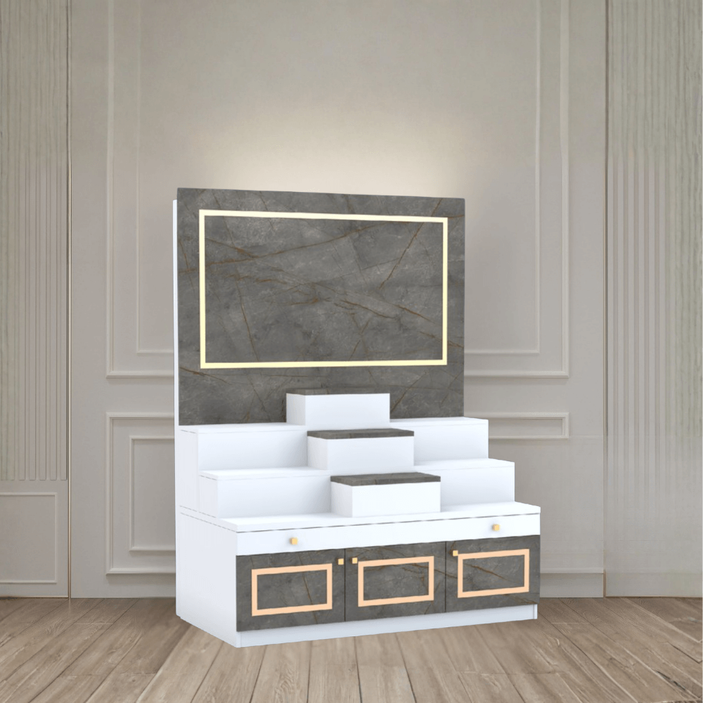 โต๊ะหมู่บูชา WISDOM DESIGN FURNITURE รุ่น GO-01 ขนาด 120 ซม. สีขาว/บราวน์มาร์เบิ้ล