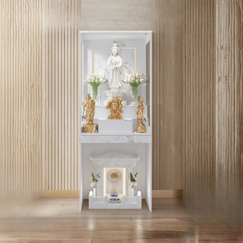 ตู้พระ WISDOM DESIGN FURNITURE รุ่น GO-03A ขนาด 80 ซม. สีขาว/มาร์เบิ้ล