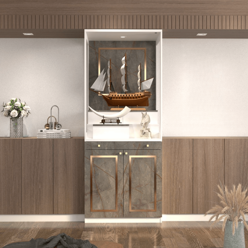 ตู้พระ WISDOM DESIGN FURNITURE รุ่น GO-03B ขนาด 80 ซม. สีขาว/บราวน์มาร์เบิ้ล