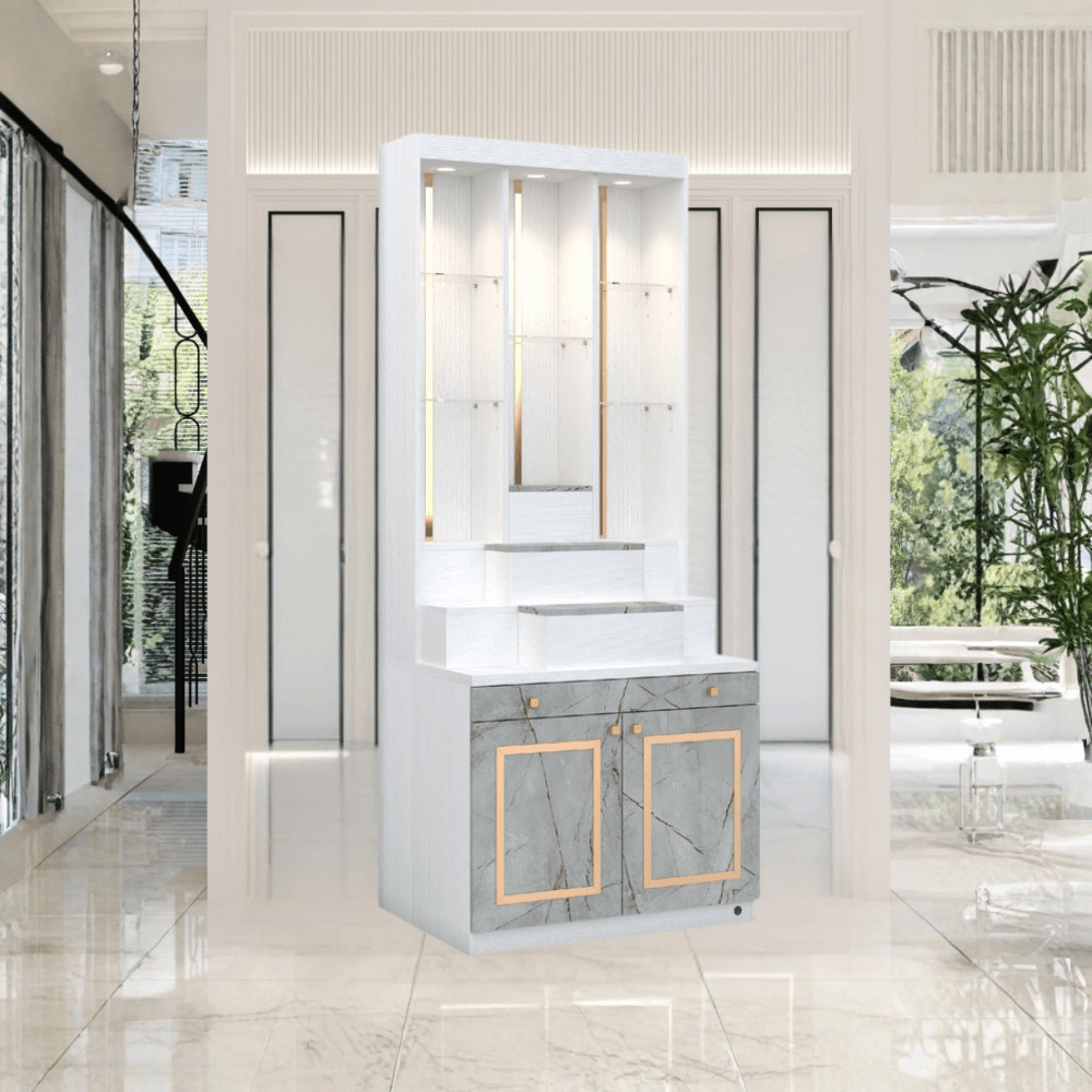 ตู้พระ WISDOM DESIGN FURNITURE รุ่น GO-06 ขนาด 80 ซม. สีขาว/ไลท์มาร์เบิ้ล/โกลด์