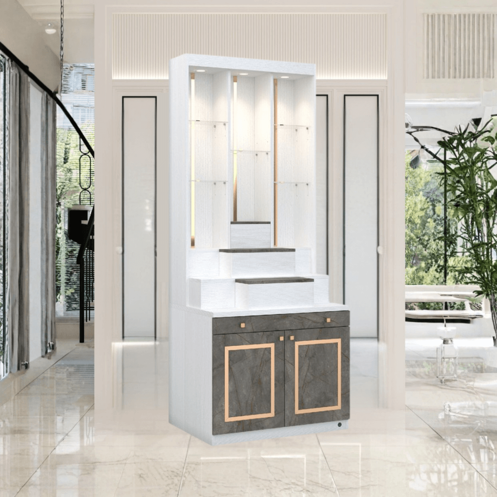 ตู้พระ WISDOM DESIGN FURNITURE รุ่น GO-06 ขนาด 80 ซม. สีขาว/บราวน์มาร์เบิ้ล/โกลด์