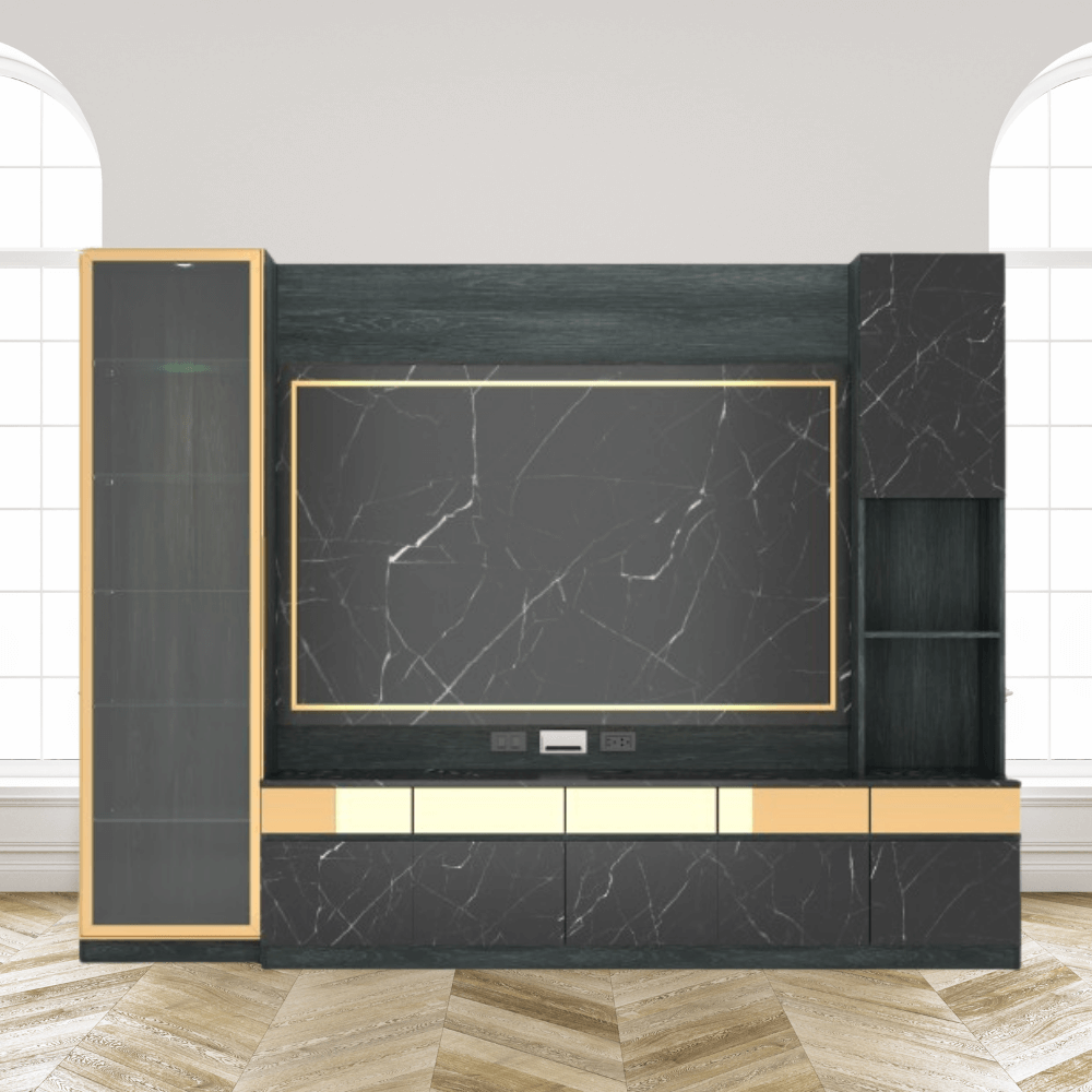 ตู้วางทีวี WISDOM DESIGN FURNITURE รุ่น GT-302 300 ซม. สีแอชเกรย์/ดาร์มาร์เบิ้ล/โกลด์