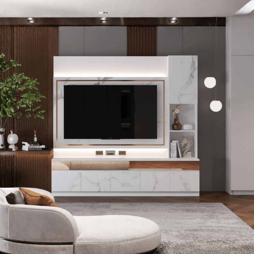 ตู้วางทีวี WISDOM DESIGN FURNITURE รุ่น GH-241 240 ซม. สีขาว/มาร์เบิ้ล/โกลด์