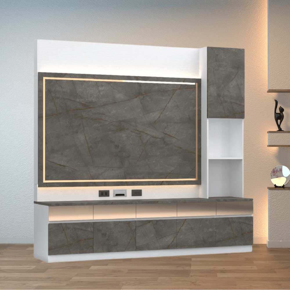 ตู้วางทีวี WISDOM DESIGN FURNITURE รุ่น GH-241 240 ซม. สีขาว/บราวน์มาร์เบิ้ล/โกลด์