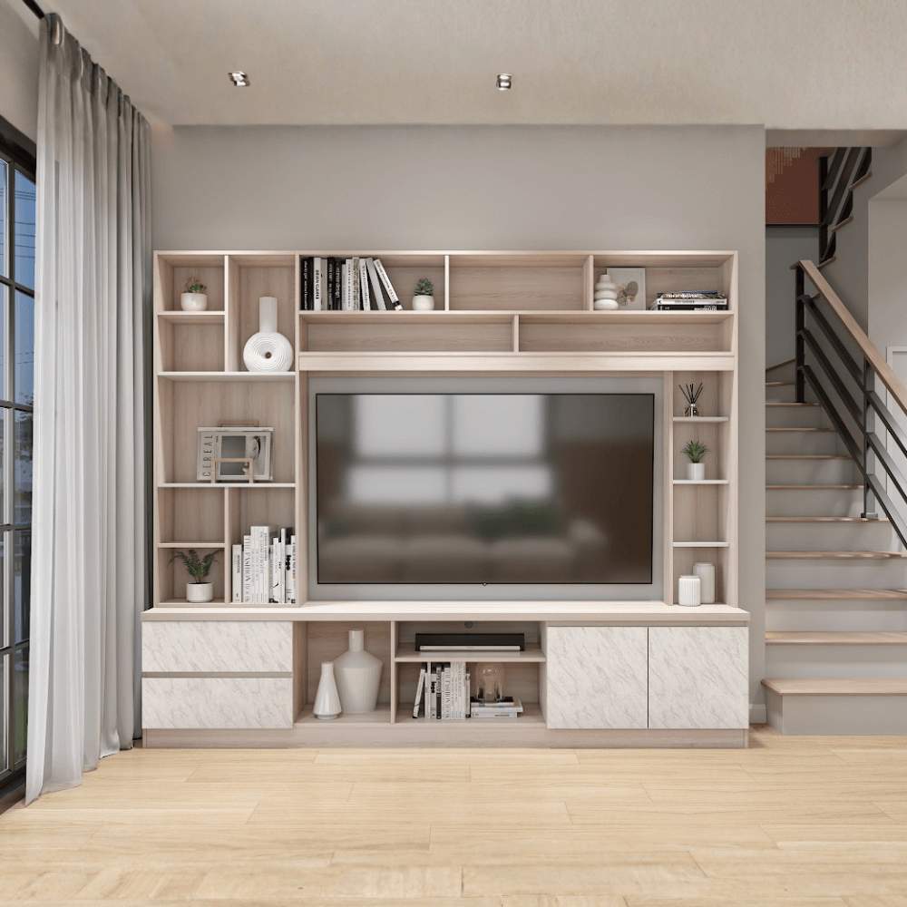 ตู้วางทีวี WISDOM DESIGN FURNITURE รุ่น HT-243A 240 ซม. สีโซลิค/ขาว/ไวท์มาร์เบิ้ล