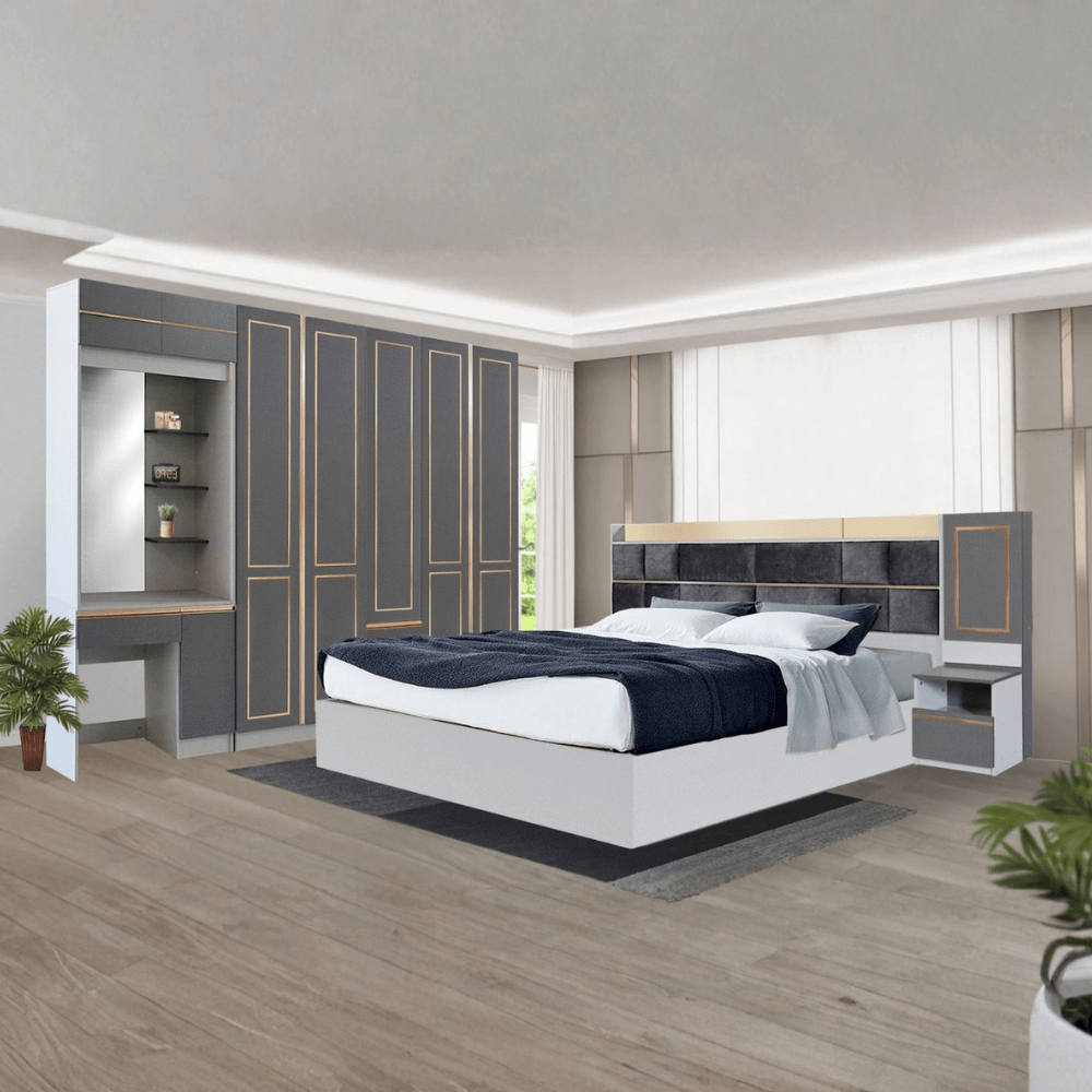 ชุดห้องนอน + ที่นอน PVC 6 ฟุต WISDOM DESIGN FURNITURE รุ่น BRAELYN 5 สียีนส์/กราไฟท์