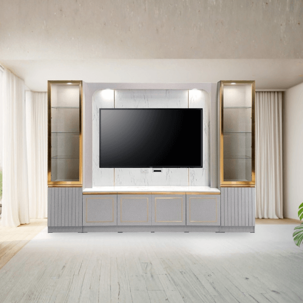 ตู้วางทีวี WISDOM DESIGN FURNITURE รุ่น ORIANNA 300 ซม. สีไลท์ยีนส์/ไวท์มาร์เบิ้ล