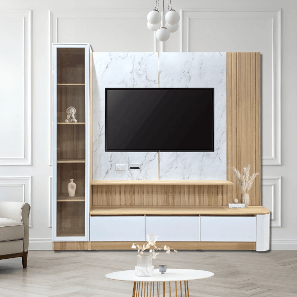 ตู้วางทีวี WISDOM DESIGN FURNITURE รุ่น CARINA 240 ซม. สีมาร์เบิ้ล/ขาว