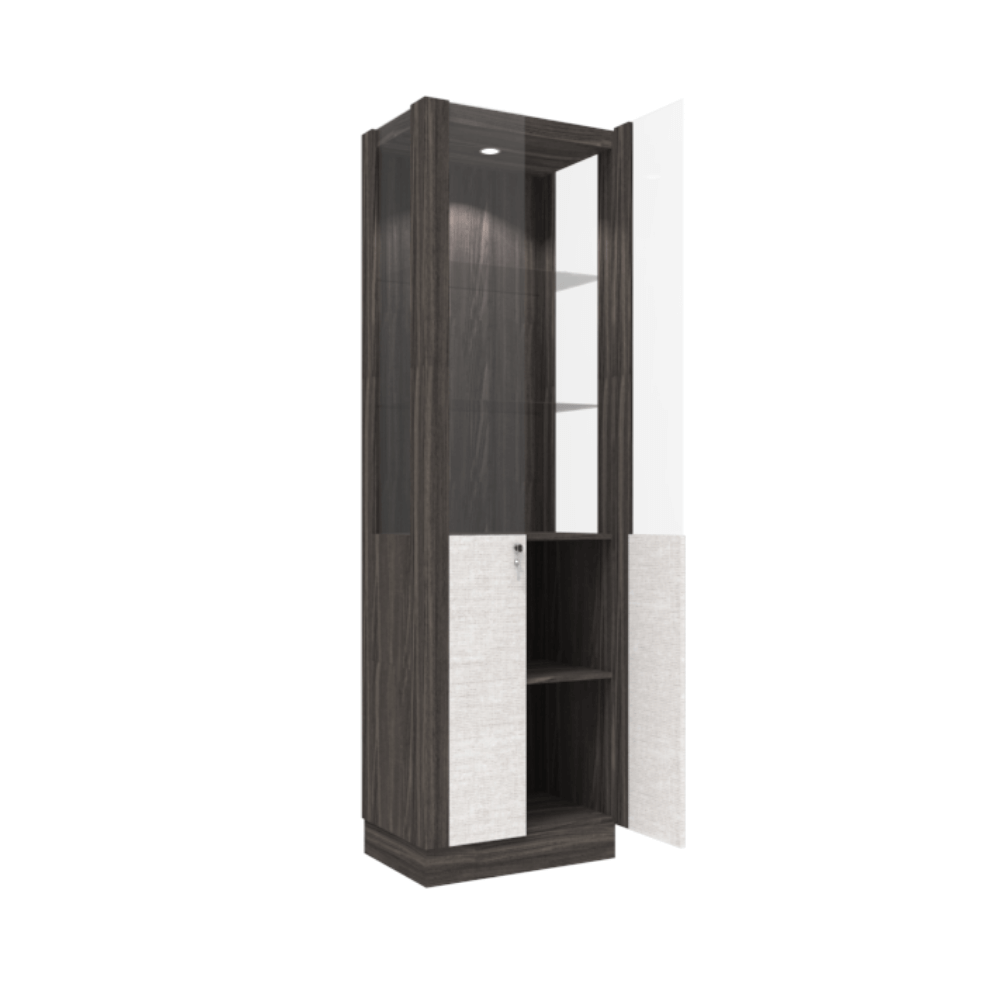 ตู้โชว์กระจก WISDOM DESIGN FURNITURE รุ่น CB-001 60 ซม. สีไลท์เวงเก้/แฟบริค