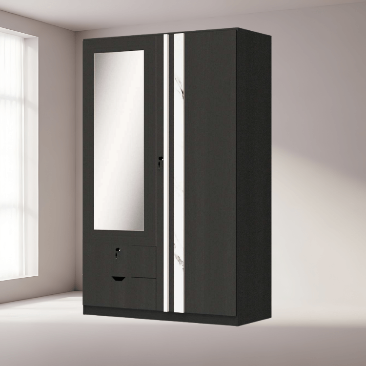 ตู้เสื้อผ้า 2 บานเปิด WISDOM DESIGN FURNITURE รุ่น W1219M 120 ซม. สีโอ๊ค/หินอ่อน