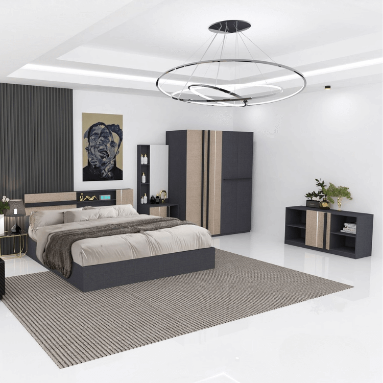 ชุดห้องนอน + ที่นอน PVC 6 ฟุต WISDOM DESIGN FURNITURE รุ่น LUCIFER สียีนส์/คาปูชิโน่_5