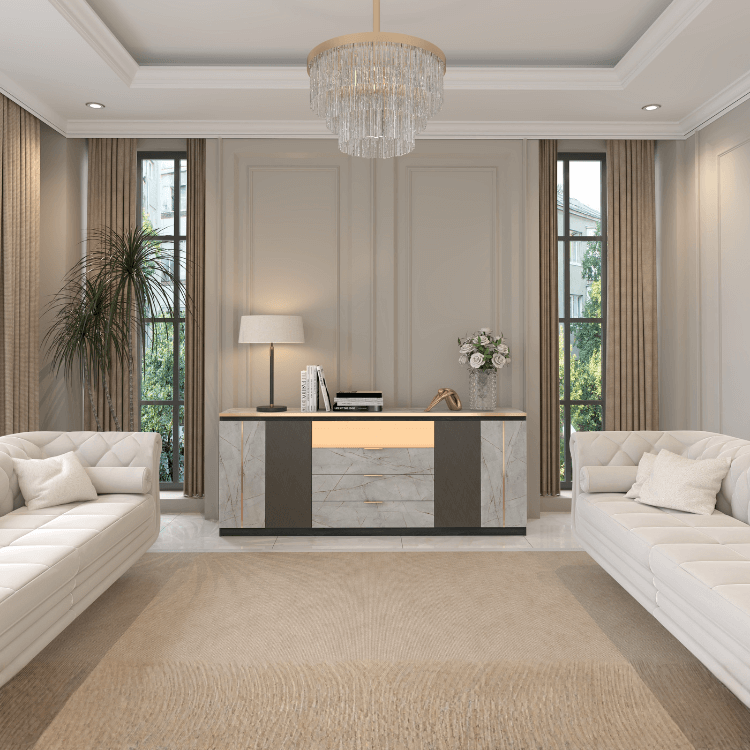 ตู้ลิ้นชัก 4 ลิ้นชัก WISDOM DESIGN FURNITURE รุ่น GCS-201 200 ซม. สีแอชเกรย์/ไลท์มาร์เบิ้ล