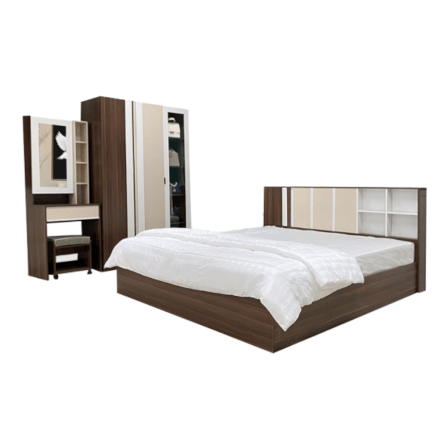 ชุดห้องนอน + ที่นอน 6 ฟุต WISDOM DESIGN FURNITURE รุ่น CITY วอลนัท_0