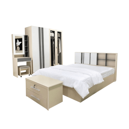 ชุดห้องนอน + ที่นอน 5 ฟุต WISDOM DESIGN FURNITURE รุ่น CITY PLUS เบจ/ซิลค์_0