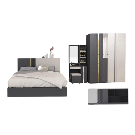 ชุดห้องนอน + ที่นอน 6 ฟุต WISDOM DESIGN FURNITURE รุ่น MARTIN สี เทา_0