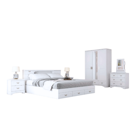 ชุดห้องนอน + ที่นอนสปริง 6 ฟุต WISDOM DESIGN FURNITURE รุ่น JASMINE สีขาว_0