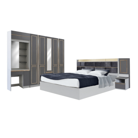 ชุดห้องนอน + ที่นอนสปริง 6 ฟุต WISDOM DESIGN FURNITURE รุ่น BRAELYN 5 (กระจก) สียีนส์/กราไฟท์_0